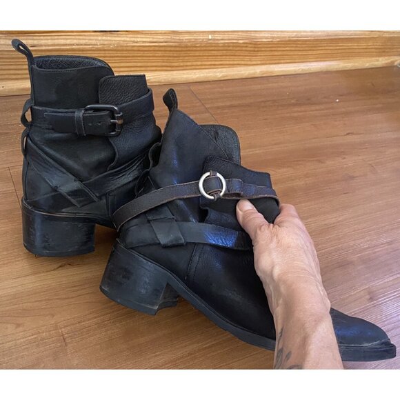 ALL SAINTS Pointy Toe Leather Boot Women 39 Slip On Harness black 9 8.5 - Picture 8 of 8